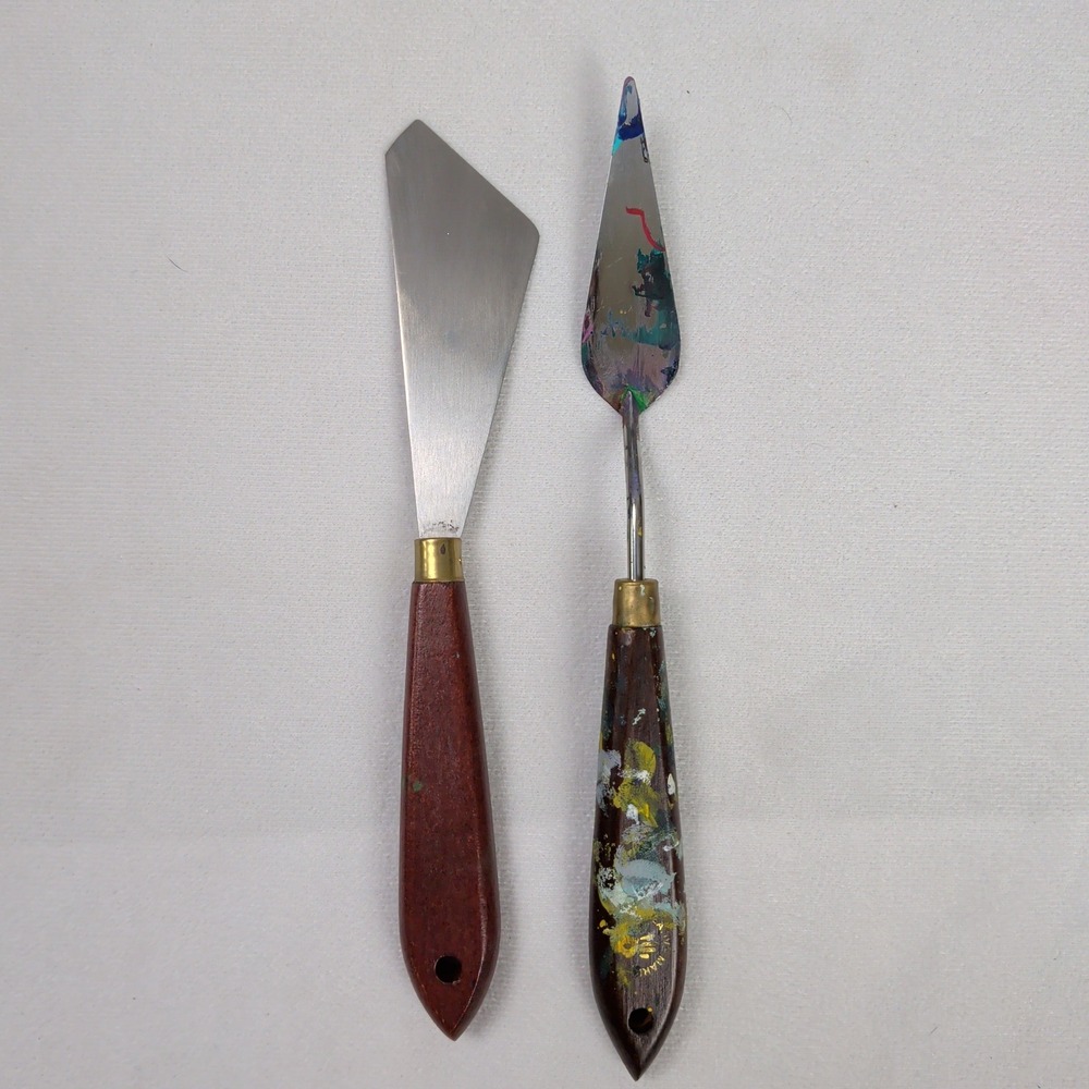 Artist Palette Knife Set 2 Piece Wood Handle Steel Blades Mixed Shapes